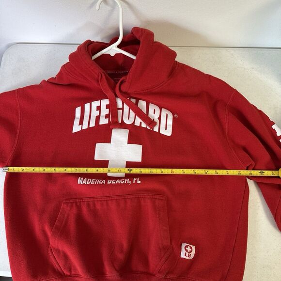 Lifeguard Hoodie Mens Adult L Large Red Sweatshirt Madeira Beach Florida Surf - Picture 7 of 8